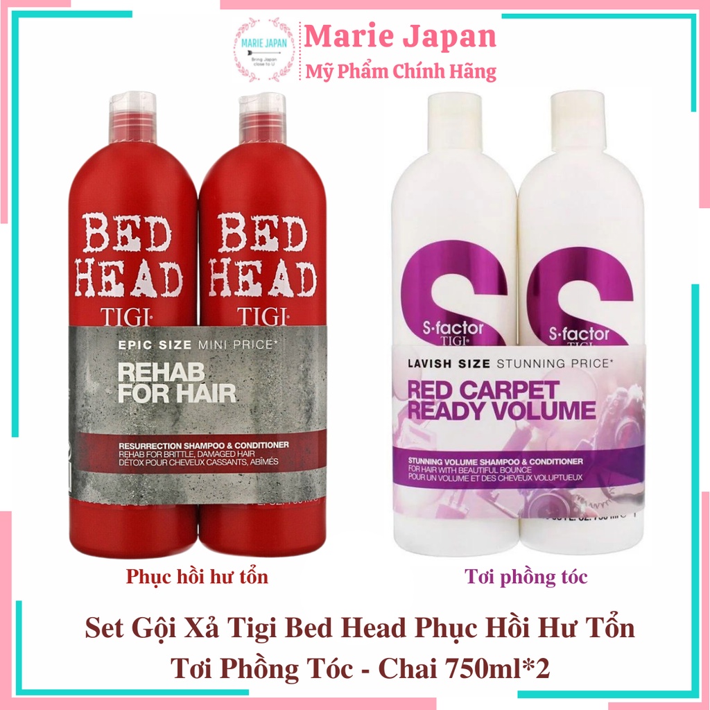 Set Gội Xả Tigi Bed Head Phục Hồi Hư Tổn Tơi Phồng Tóc - Chai 750ml*2