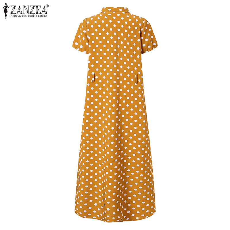 Đầm Dài ZANZEA Chia Đuôi Cho Nữ Ngắn Tay Có Cổ In Chấm Bi Khóa Nút | BigBuy360 - bigbuy360.vn