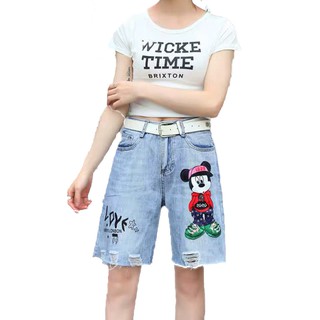 Quần jean ngố / lửng / 5 tấc BIG SIZE lưng cao, rách bụi đẹp, rách bụi đẹp, in hình mèo Mickey đang hot trend