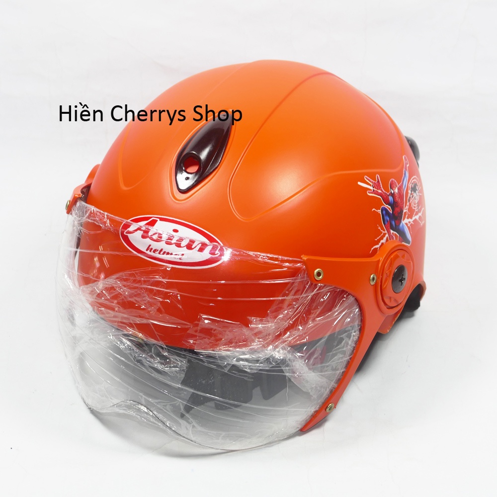 Nón bảo hiểm, Mũ bảo hiểm nửa đầu trẻ em Asian hình siêu nhân nhện có kính cho trẻ từ 3-6 tuổi