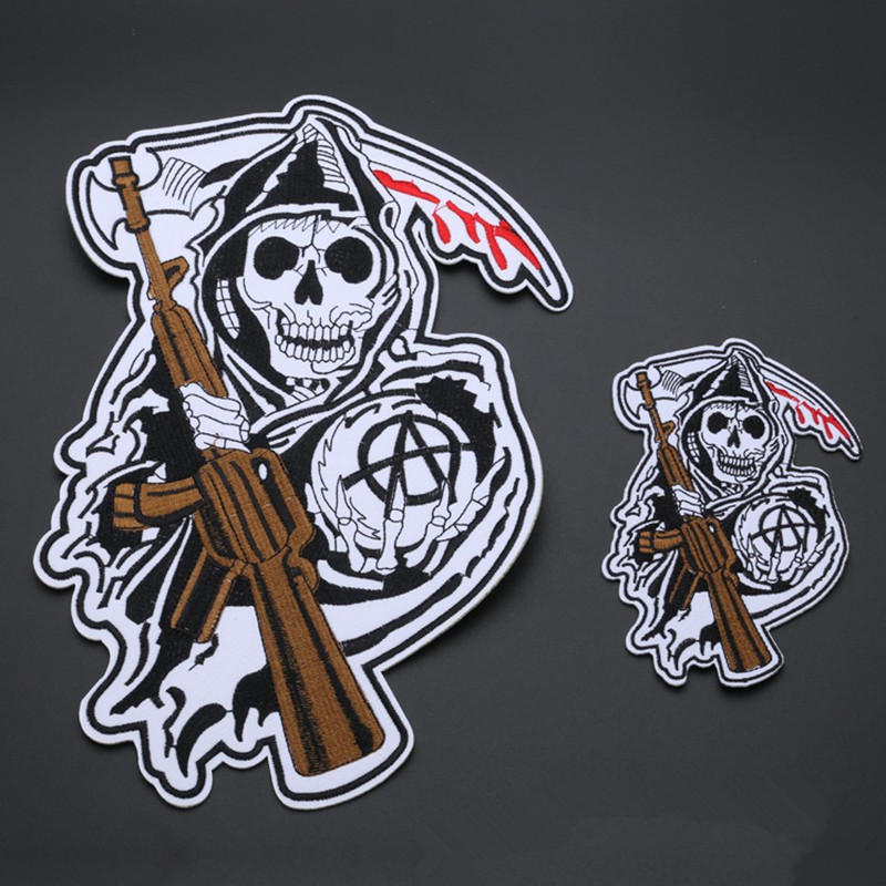 skeleton & Gun Patch Embroidered Sew on Applique