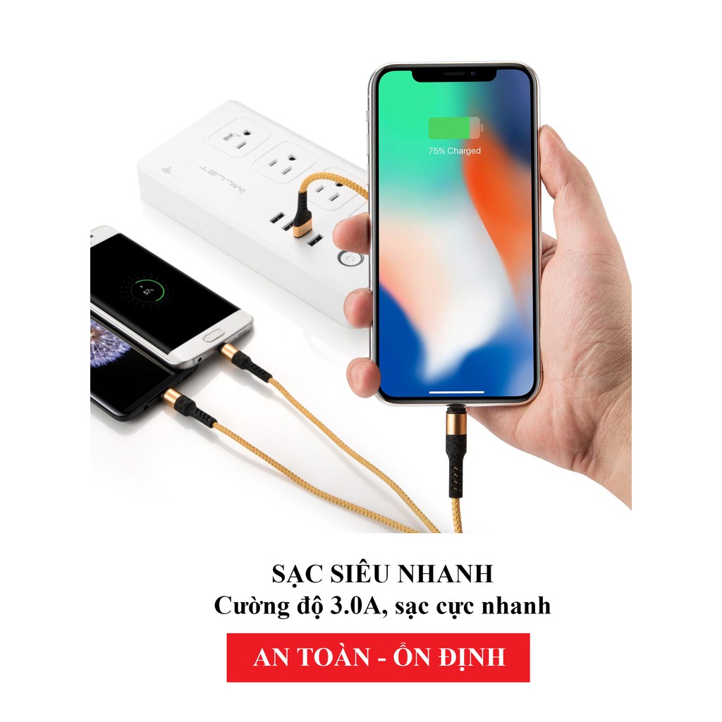 Cáp sạc nhanh 3 đầu Type-C, Micro USB, Lightning 3.0A JSJ USB 233 dài 1.2m sạc siêu nhanh an toàn ổn định