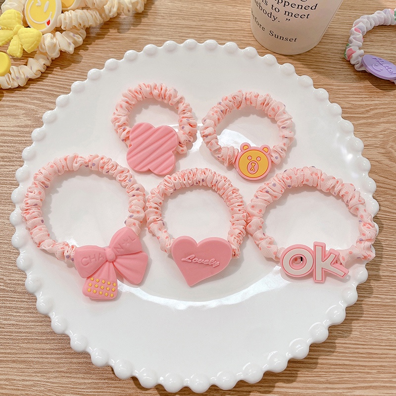 Set 5 Dây Buộc Tóc Cao Su Co Giãn Họa Tiết Hoạt Hình Đáng Yêu Phong Cách Hàn Quốc
