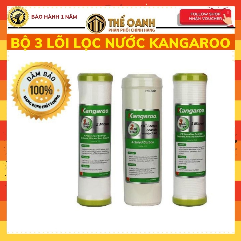 Bộ 3 lõi lọc nước số 1,2,3 Kangaroo chính hãng