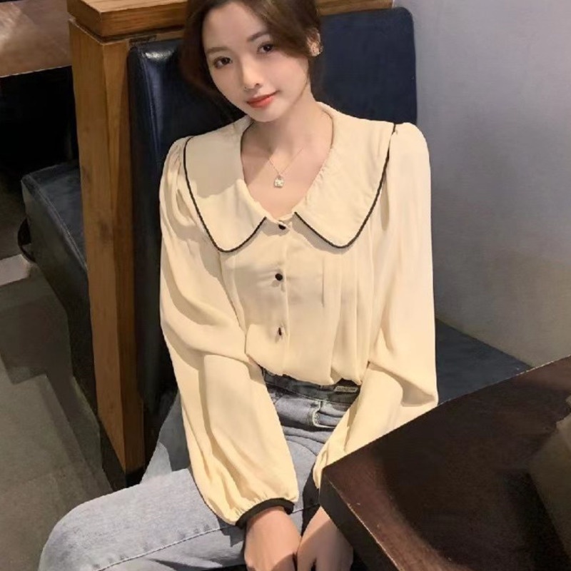 Áo Sơ Mi Nữ Tay Dài Cổ Búp Bê Thời Trang Hàn Quốc Xinh Xắn