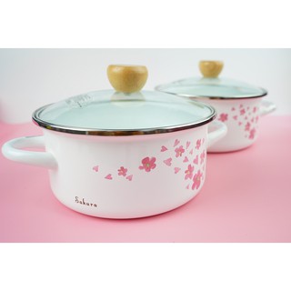 Nồi Inox Tráng Men Trắng Hoa Sakura Hồng 2.4L