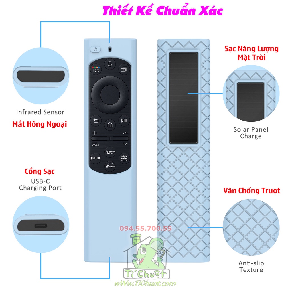 Ốp Dẻo Silicon Bọc Remote TV Samsung QLED 2022 Năng Lượng Mặt Trời