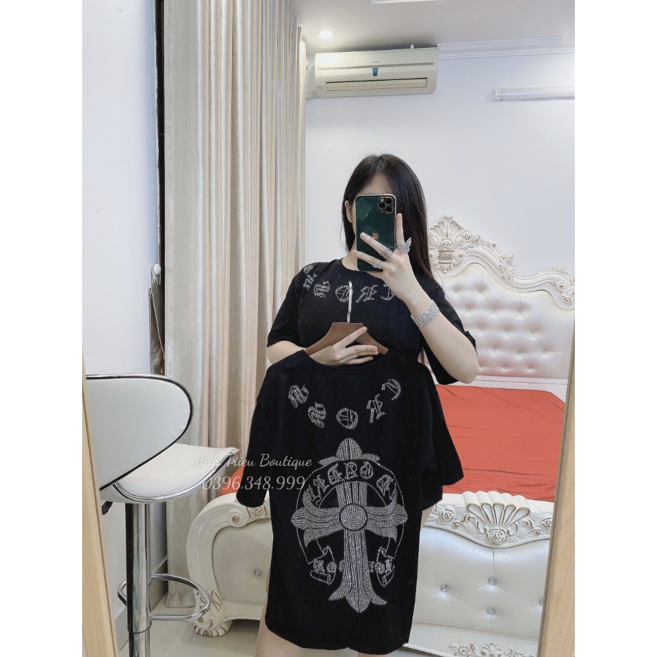 Áo Phông Đính Đá Chữ Thập Nam Nữ Fom Rộng Cao Cấp [XEM CLIP Ạ] Áo thun đẹp | BigBuy360 - bigbuy360.vn
