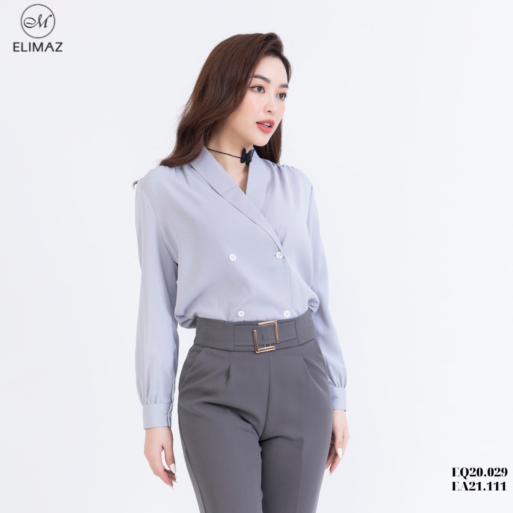Áo sơ mi nữ công sở Elimaz cổ vest dài tay trơn EA21.111