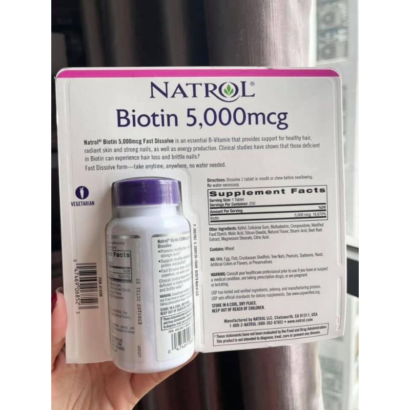 Viên uống hỗ trợ mọc tóc Natrol biotin beauty 5000mg