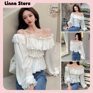 Áo Trễ Vai Bèo Dài Tay Nữ 2 Tầng 🦋 Áo Thun Nữ 2 Dây Viền Bèo 🦋