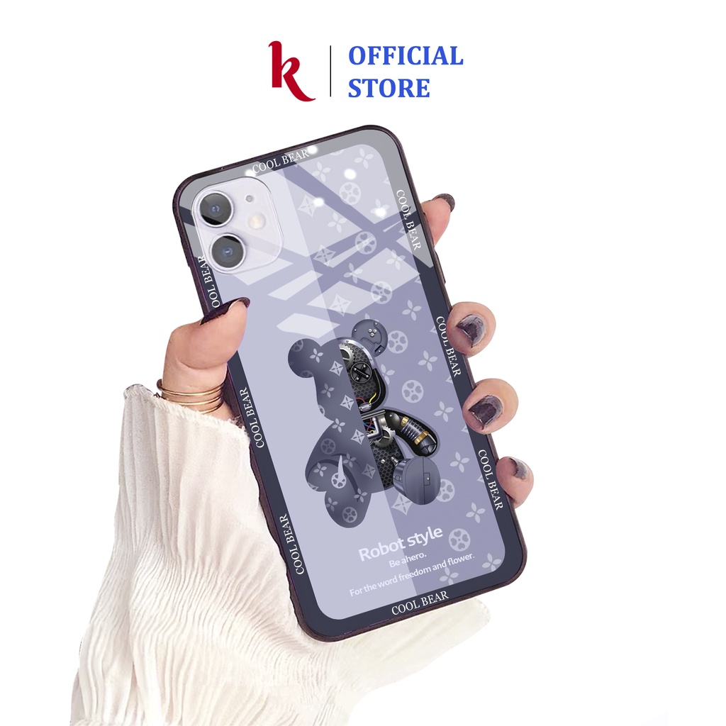 Ốp lưng iphone kính cao cấp Robot Bear case 14plus 14 pro max 13 12 promax 11 mini 6 6s 7 8 plus x xr xs Se