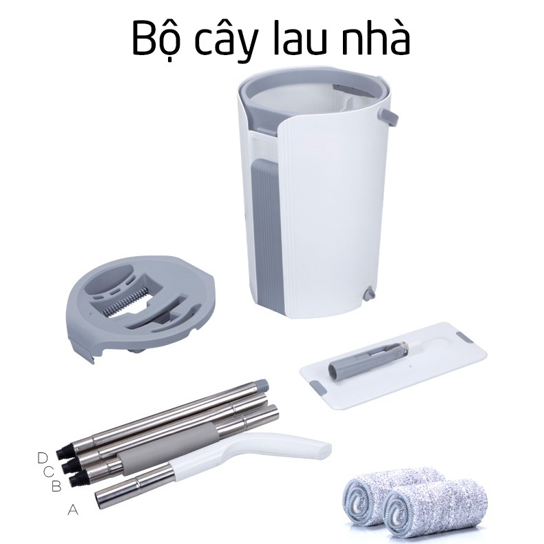 Cây lau nhà thông minh megahome, bộ lau nhà tự vắt thông minh đầu xoay 360 độ bông lau từ cotton lau sạch, thấm hút cao