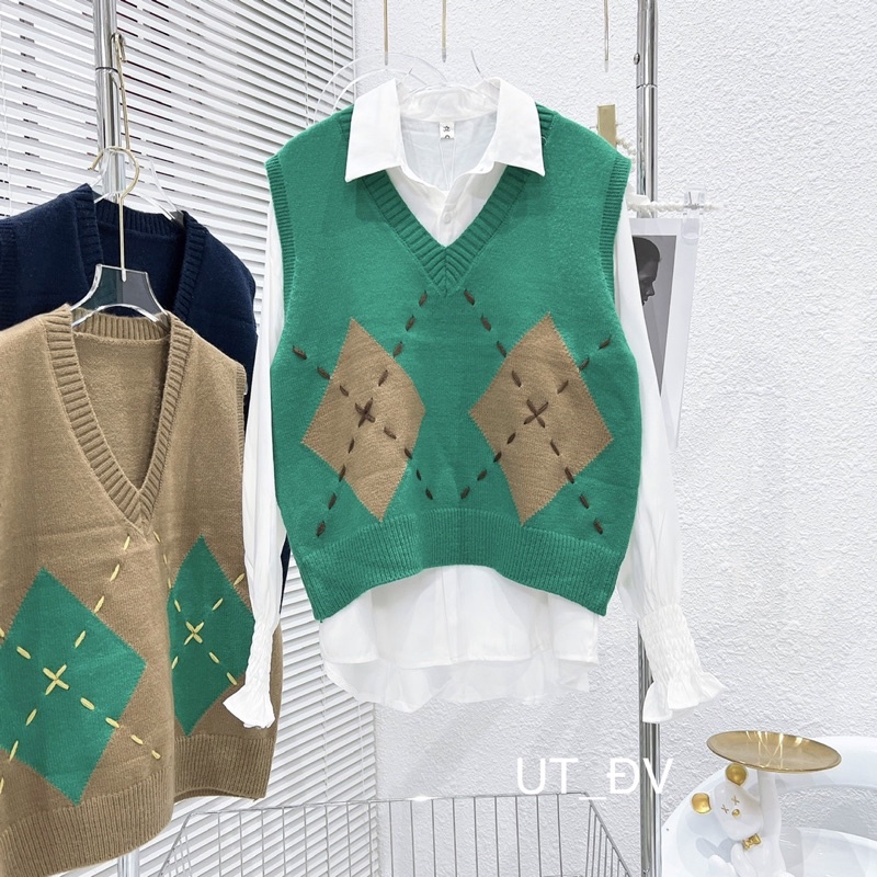 Áo len gile trám to