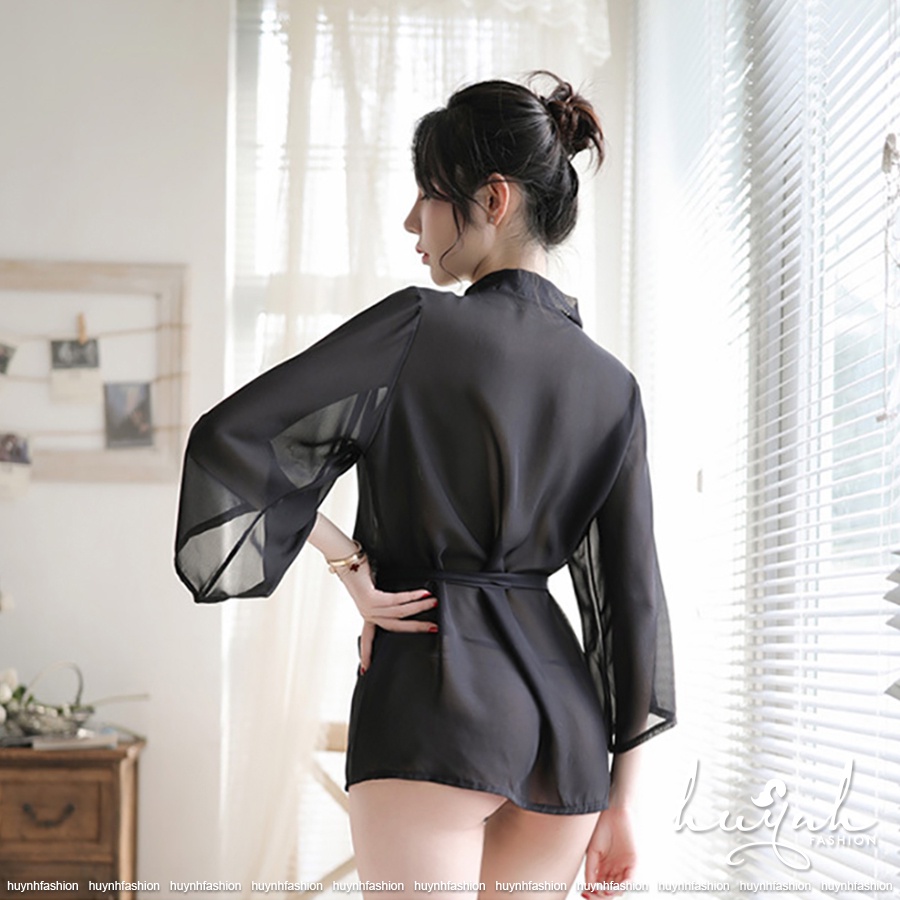 Áo choàng ngủ xuyên thấu kiểu kimono vải voan mềm sexy gợi cảm - N30