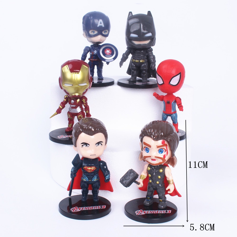 Mô Hình 6 Nhân Vật Siêu Anh Hùng DC Marvel Thần Sấm Thor Người Nhện Spider Man Batman Iron Man Super Man Captain America