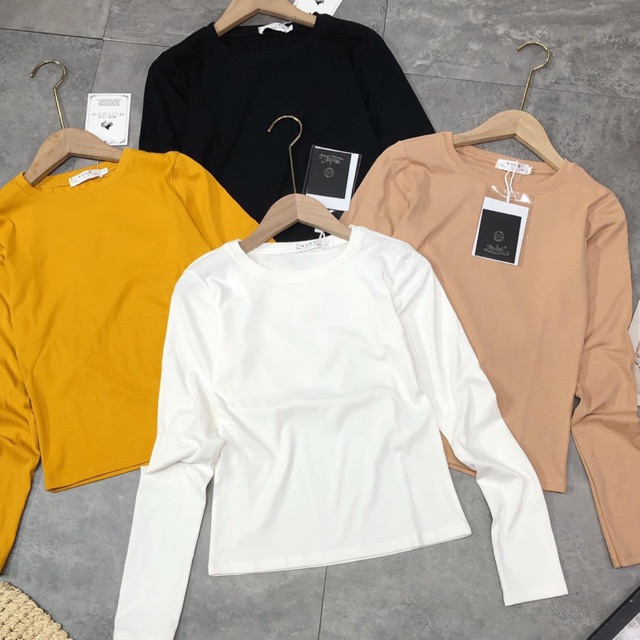 Áo thun dài tay cổ tròn trơn chất cotton zip đẹp | BigBuy360 - bigbuy360.vn