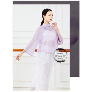 Áo múa cổ tàu đính khuy giả nhiều màu