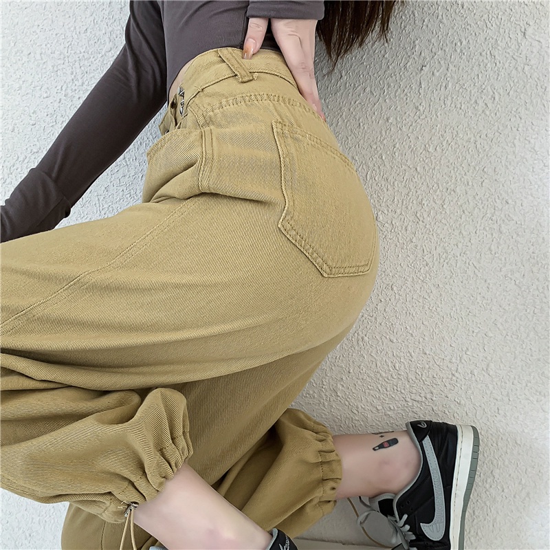 SUXI Quần nữ dáng rộng cạp cao cá tính thời trang mùa thu