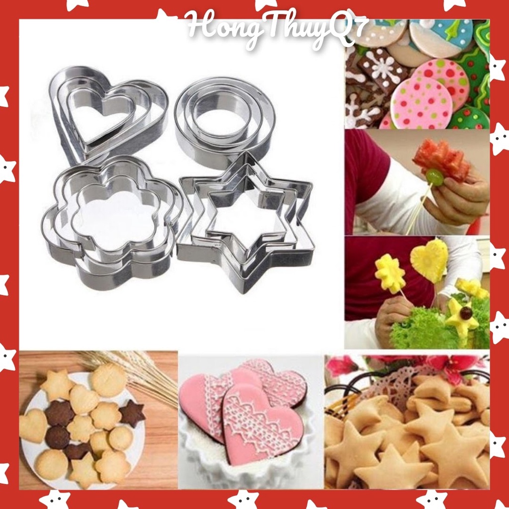 Khuôn Tròn, Hình Trái Tim, Hoa, Sao Làm Bánh Quy, Cookies, Cắt Trái Cây, Rau Câu, Cơm Nắm /3.48/- HongThuyQ7