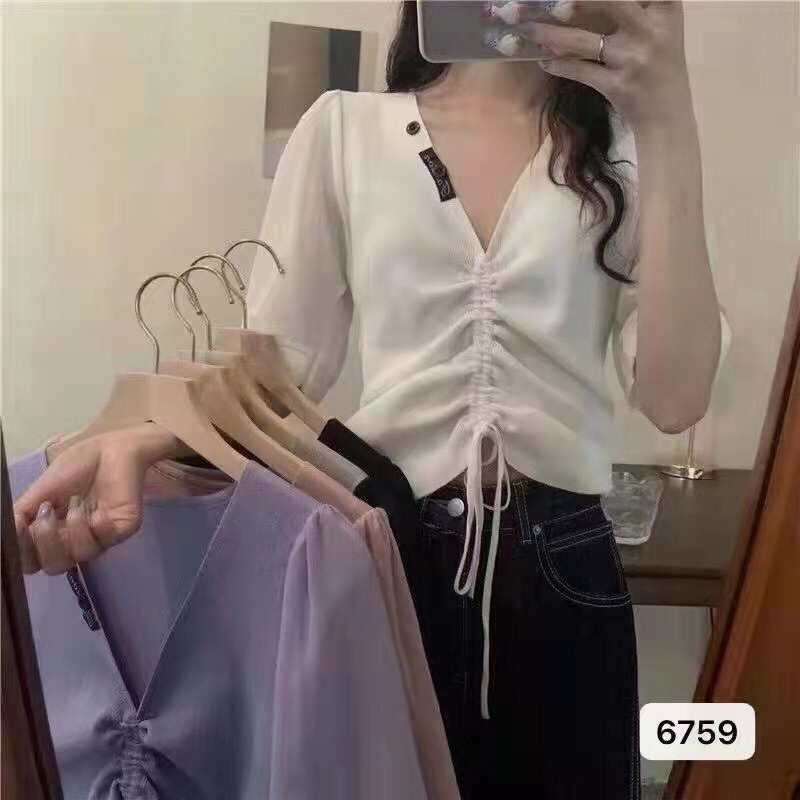 áo len tay lỡ kiểu rút dây giữa (6759#)