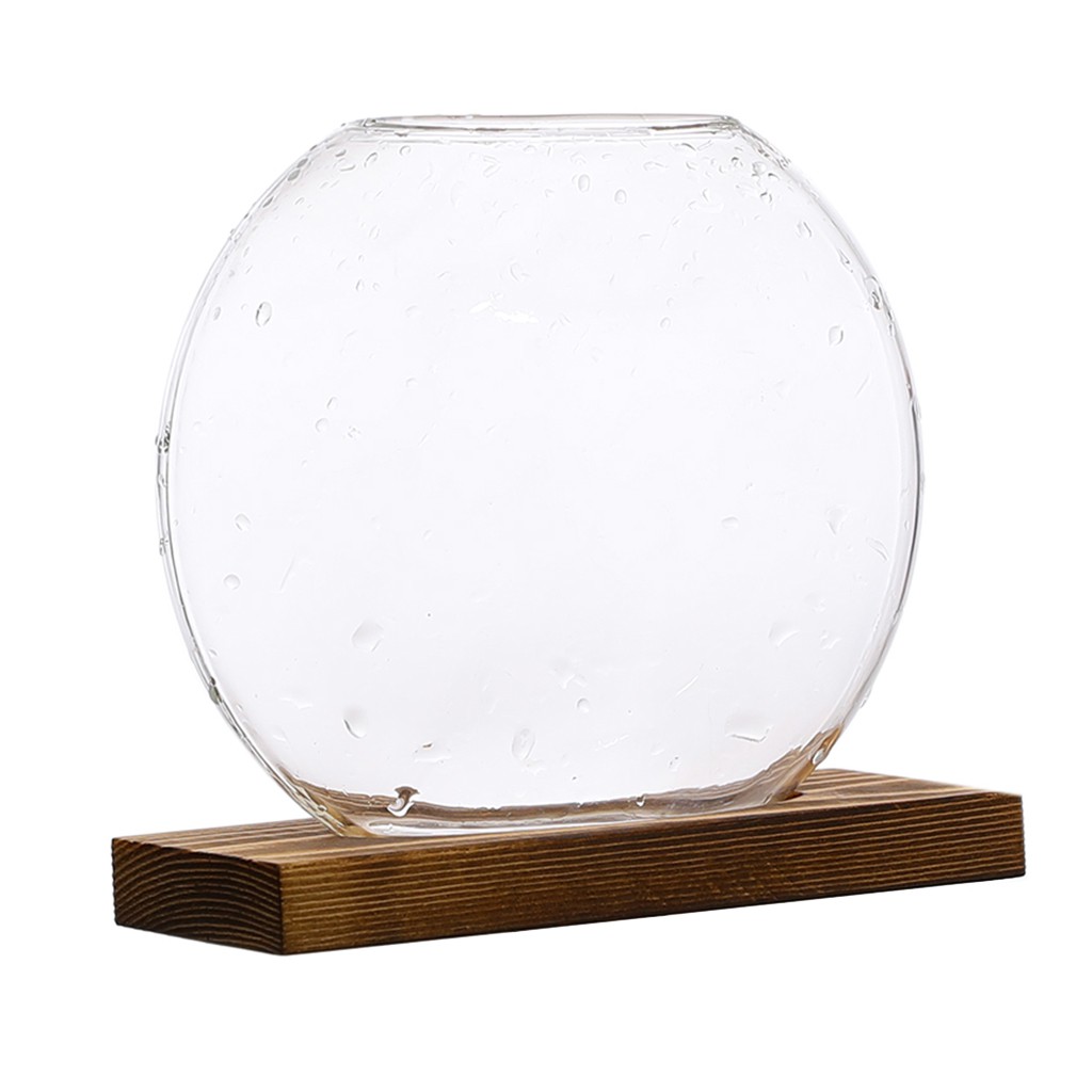 Chậu Hoa Thủy Tinh Kèm Giá Đỡ Bằng Gỗ Dành Cho Trồng Cây Thủy Canh