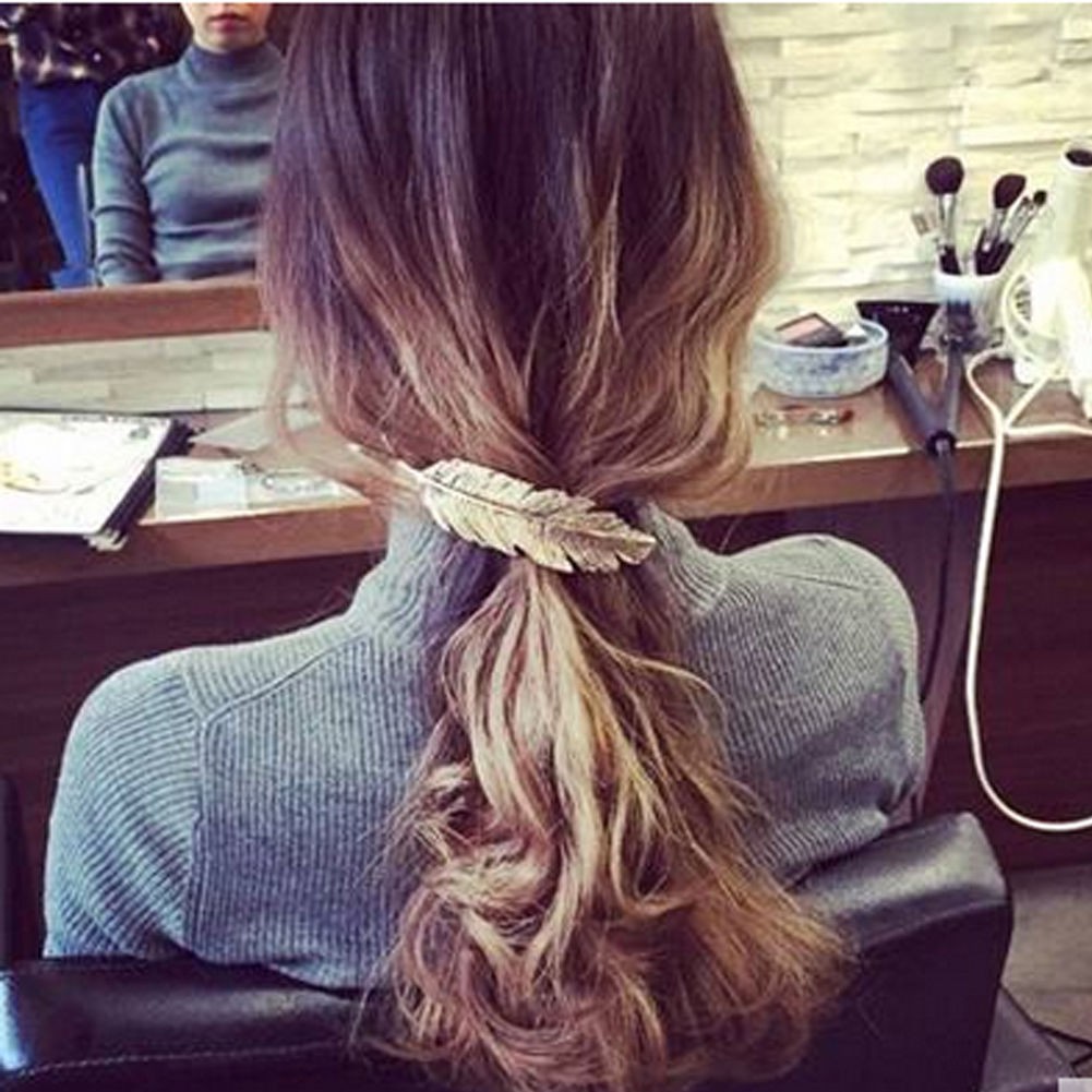 Kẹp tóc hình lông vũ màu vàng / bạc