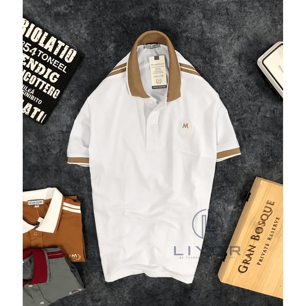 Áo thun nam  polo thêu hình bông lúa chữ và số phong cách - Liyor - ACB4024