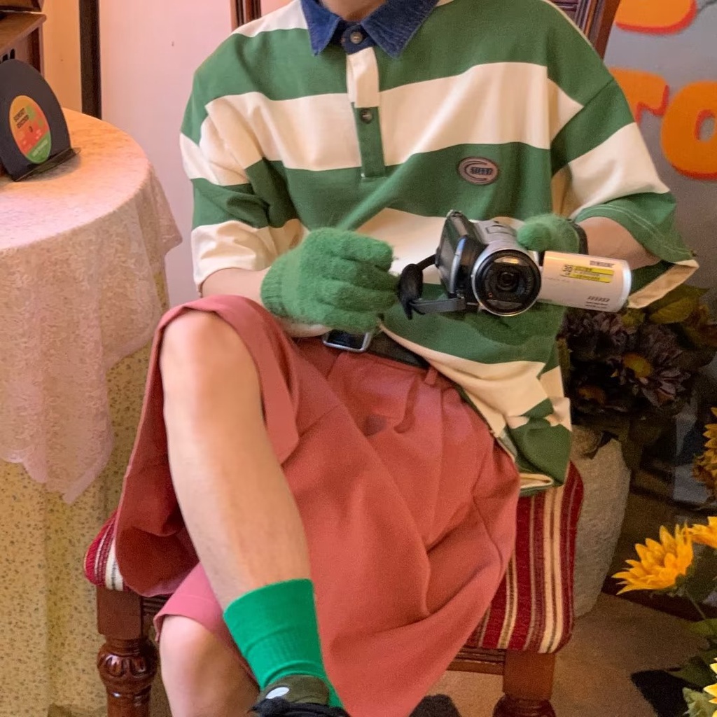 Áo Thun polo Tay Ngắn Dáng Rộng Thoáng Khí Thời Trang Mùa Hè Phong Cách Hàn Quốc Cho Nam