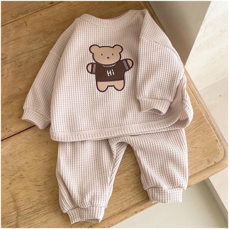 Bộ dài tay gấu cotton tổ ong siêu mềm mịn size 9-17kg cho bé