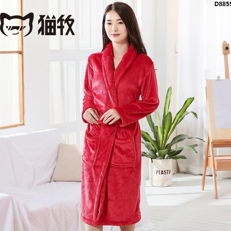 Áo choàng ngủ vải Flannel dáng dài thời trang mùa đông cho nữ