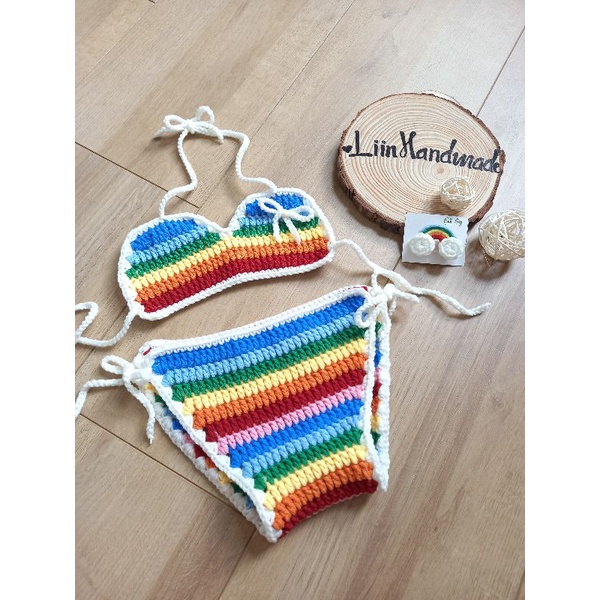 (Làm theo yêu cầu) Set bikini 7 cầu vòng đáng yêu cho bé (Tặng kèm băng đô)