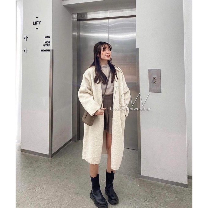 Ảnh thật) Áo khoác lông cừu dáng dài