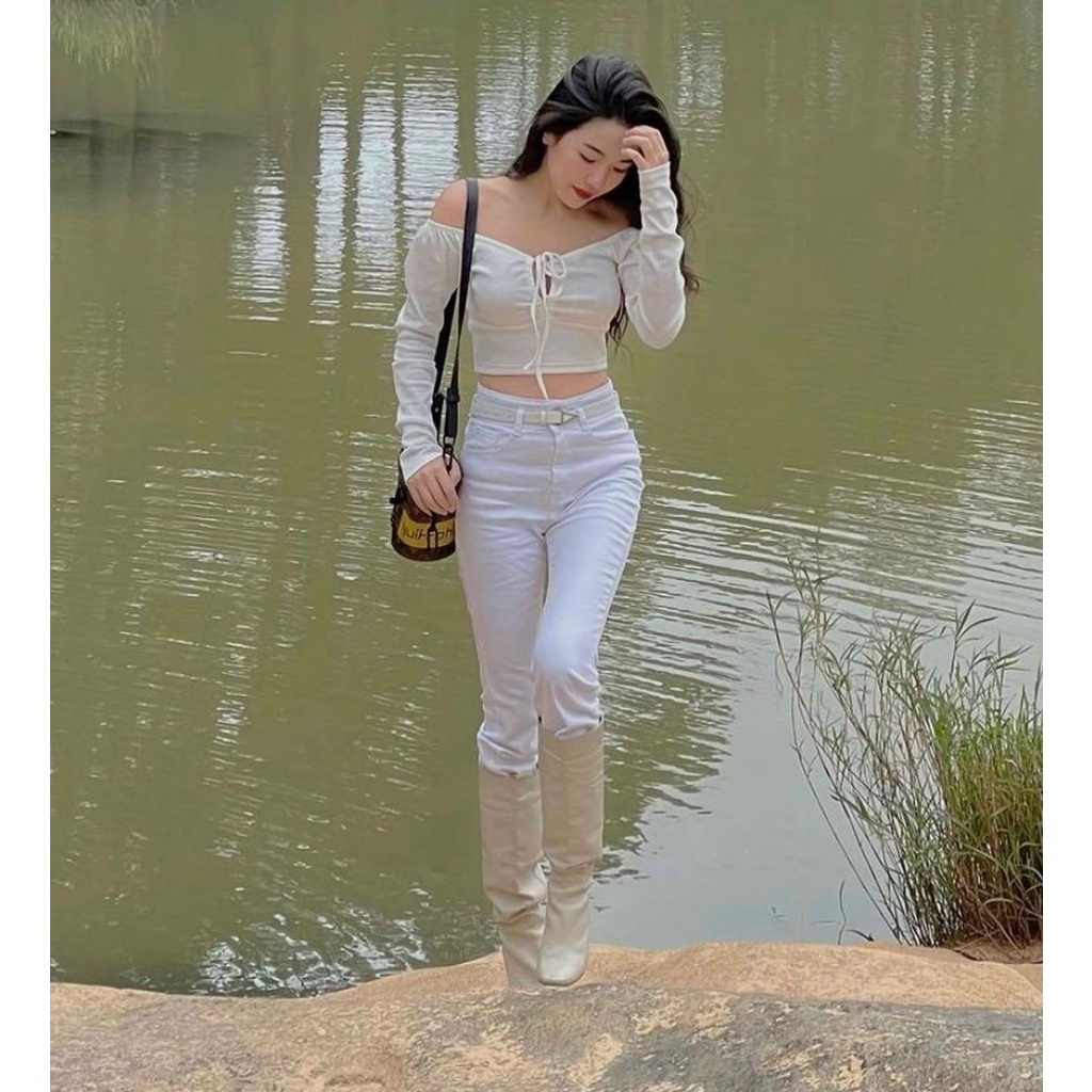 Áo Trễ Vai Tay Dài Thun Gân