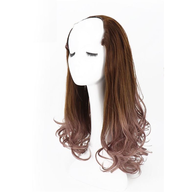 Tóc giả nữ kẹp U ombre FREESHIP Tóc kẹp U 3/4 đầu omber Hồng phấn KU-9123A