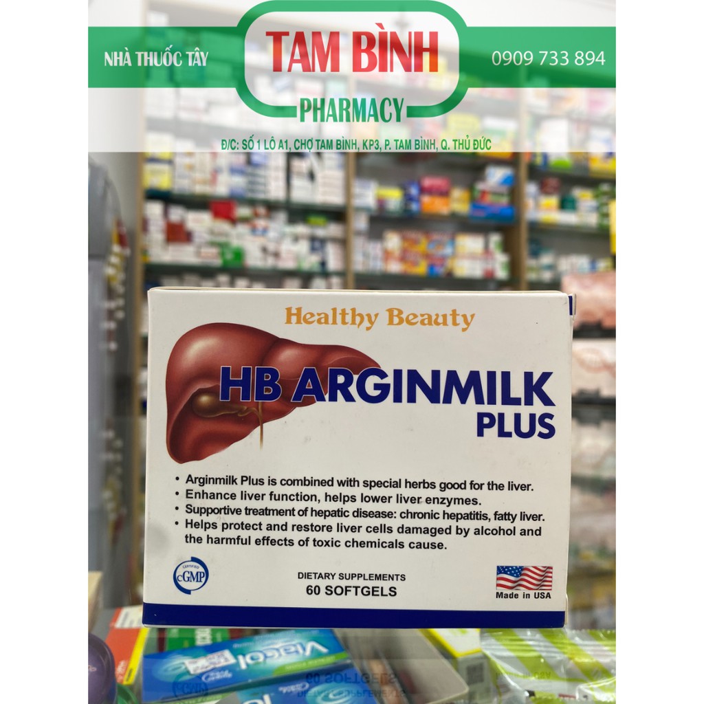 HB Arginmilk plus hỗ trợ men gan cho người hay uống rượu bia, mẩn ngứa của Mỹ hộp 60 viên