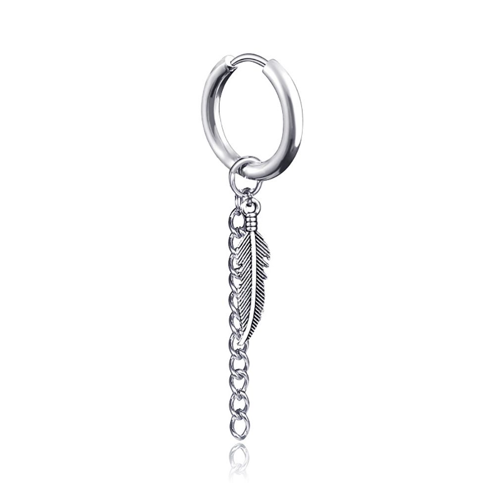 Khuyên tai dạng vòng phối tua rua hình lá cây thời trang cá tính dành cho cả nam và nữ