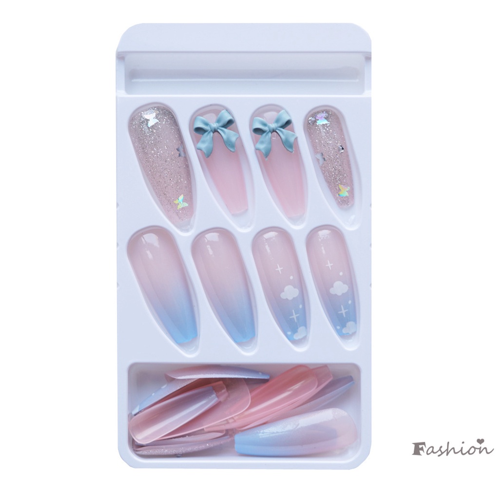Set 24 Móng Tay Giả Màu Xanh Gradient Thời Trang Cá Tính