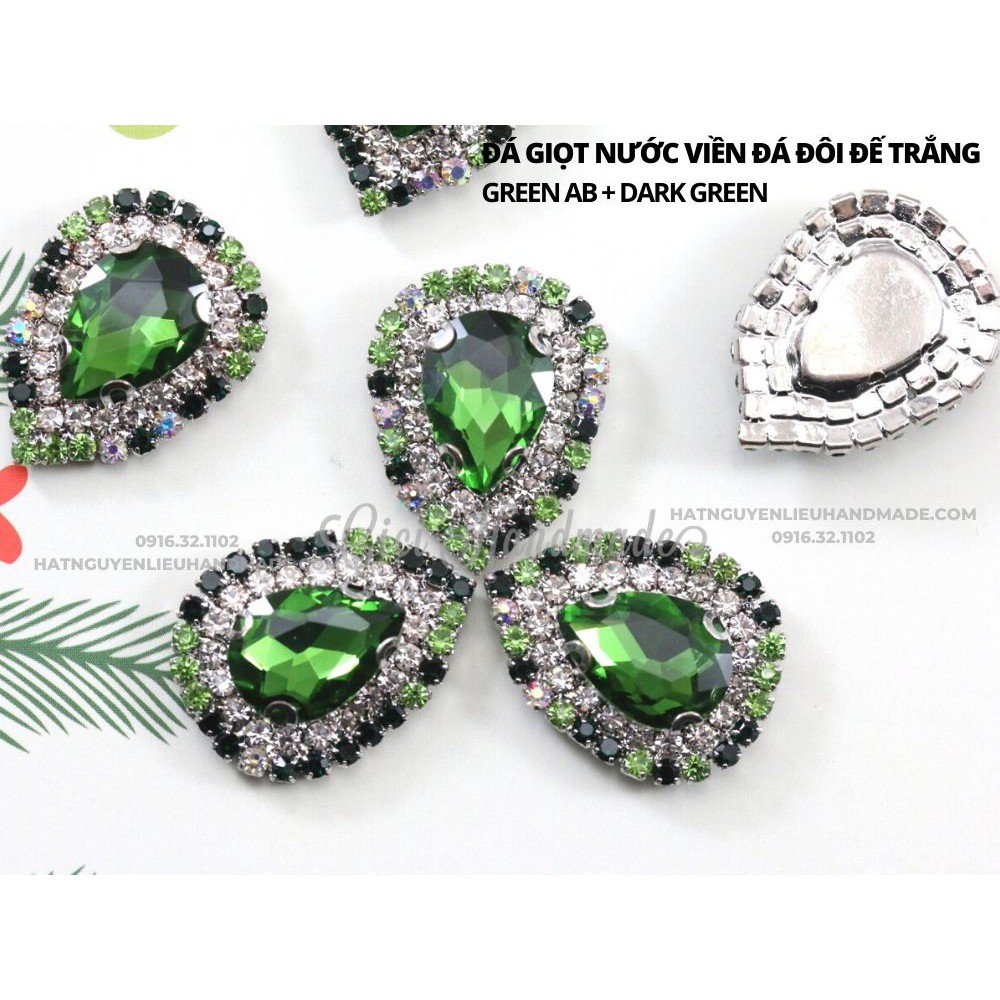 Đá giọt nước cao cấp viền đá đôi, đế trắng 10x14mm Cici Handmade hạt cườm nguyên liệu tự làm kẹp tóc đín