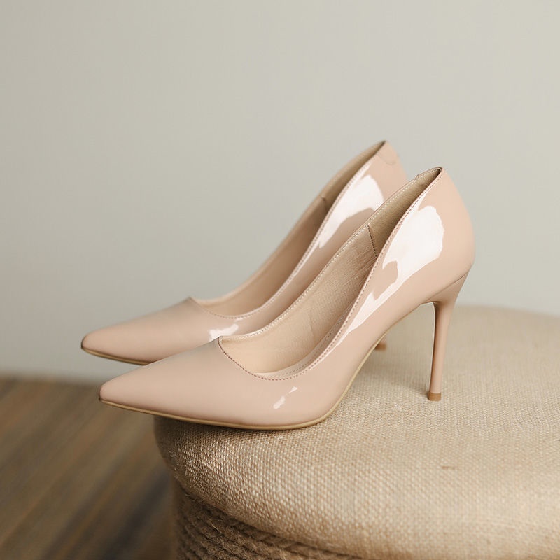 Giày Cao Gót Da Bóng Mềm Màu Nude Thời Trang Mùa Hè 2022 Cho Nữ
