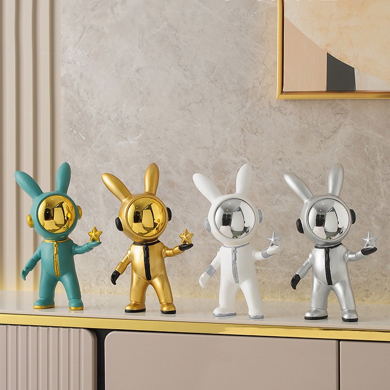 TƯỢNG Decor Thỏ PHI HÀNH GIA Tay Cầm Ngôi Sao May Mắn