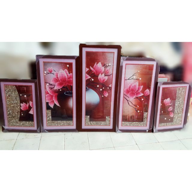 Tranh đính đá Sen 5 mảnh