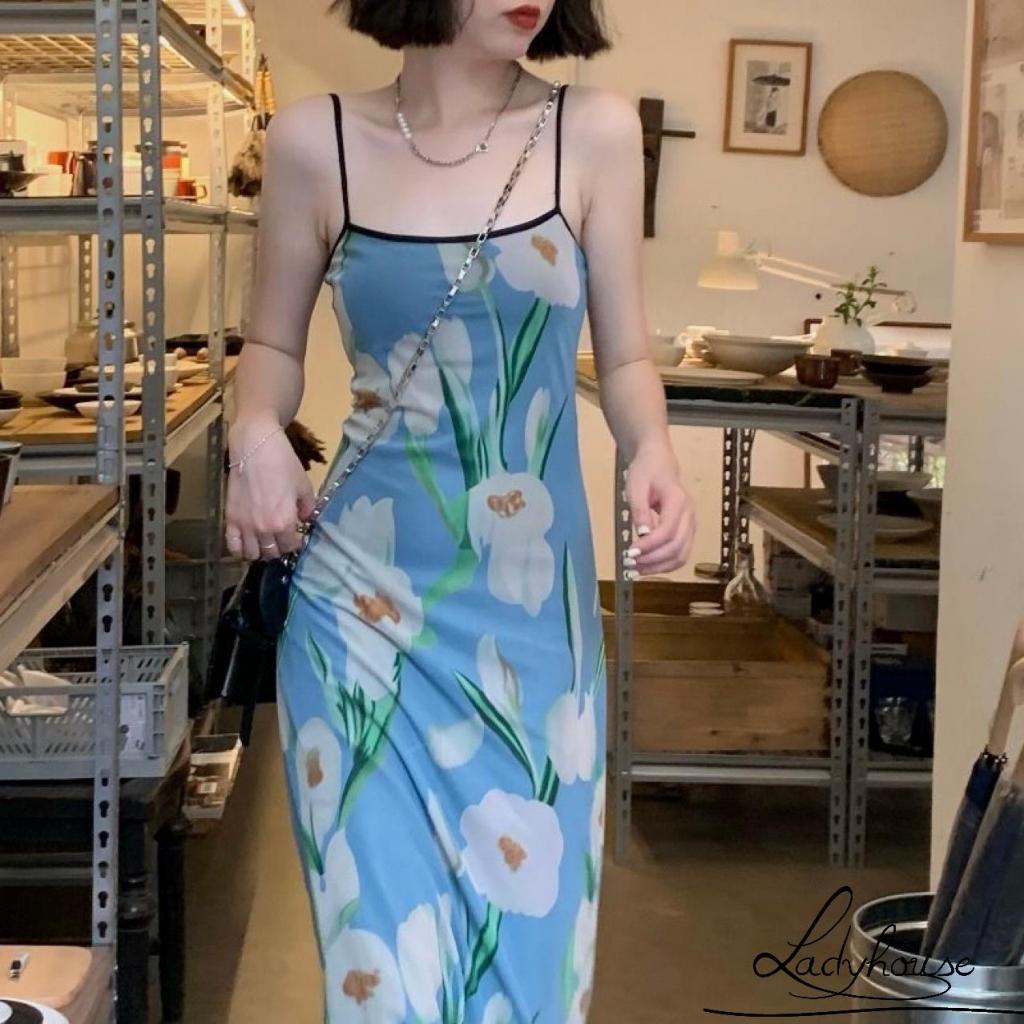 Đầm Dài Hai Dây Ôm Dáng In Hoa Thời Trang Gợi Cảm Cho Nữ