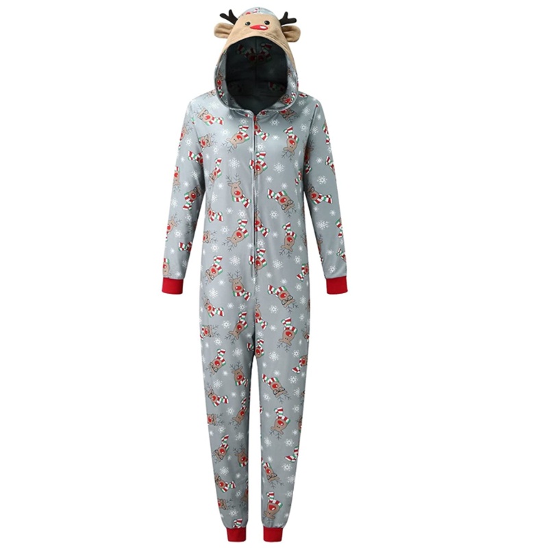 Xiangbao Bộ Đồ Ngủ Áo Liền Quần Có Nón Và Khóa Kéo Hình Tuần Lộc Giáng Sinh Dễ