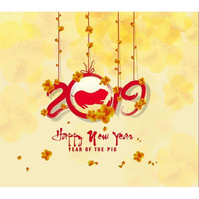 Decal trang trí tết - Rèm dây 2019 heo đỏ