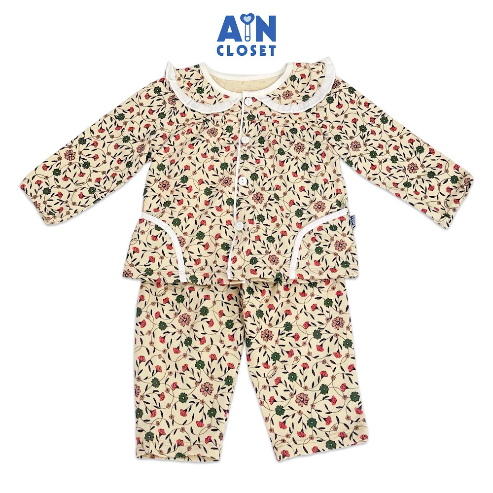 Bộ quần áo dài bé gái họa tiết hoa Tóc Tiên xanh thun da cá - AICDBGTDIE6A - AIN Closet