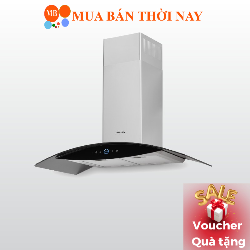 Máy hút mùi áp tường Malloca MC 9018HS - Bạc, 895x455mm, Turbin đôi, 1200m³/h