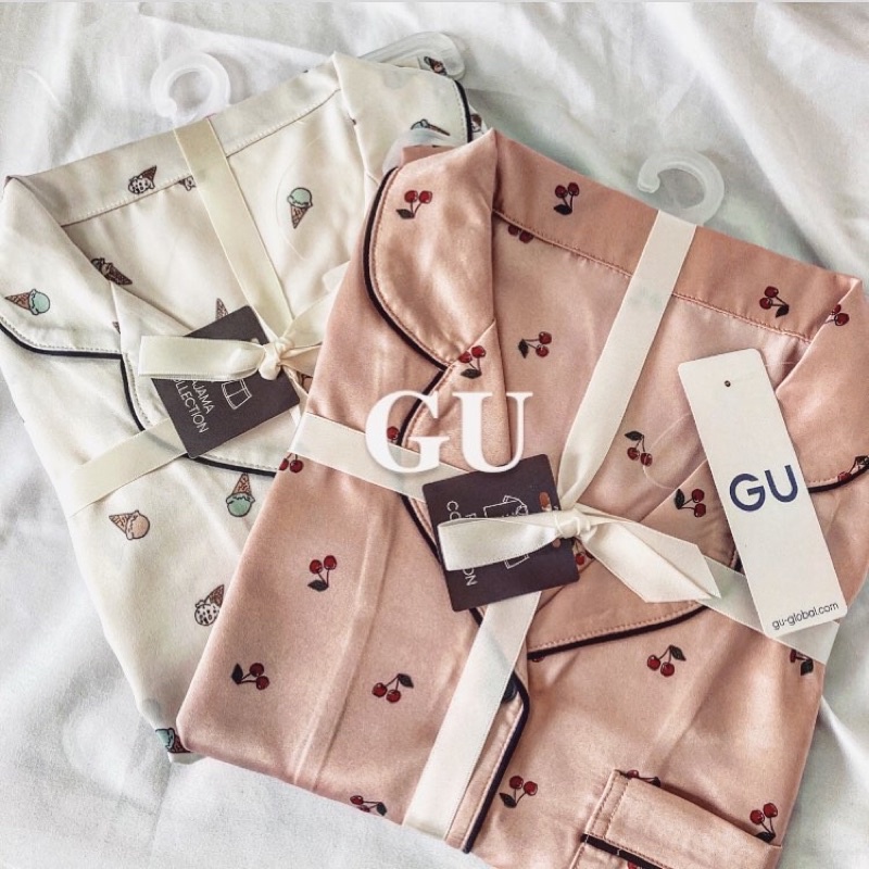 Đồ bộ ngắn GU satin, gân nhún, cotton