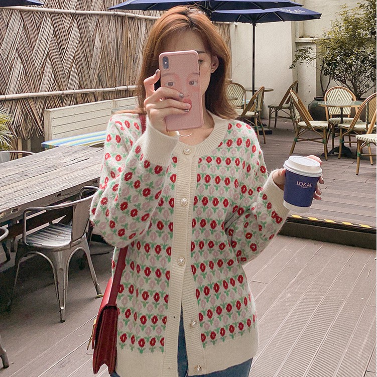 Áo Khoác Len Cardigan Dài Tay Thời Trang Phong Cách Retro Cho Nữ