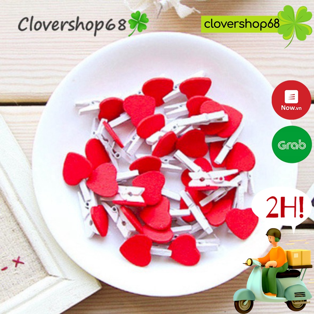 Set 10 kẹp gỗ treo khung ảnh hình trái tim    Clovershop68